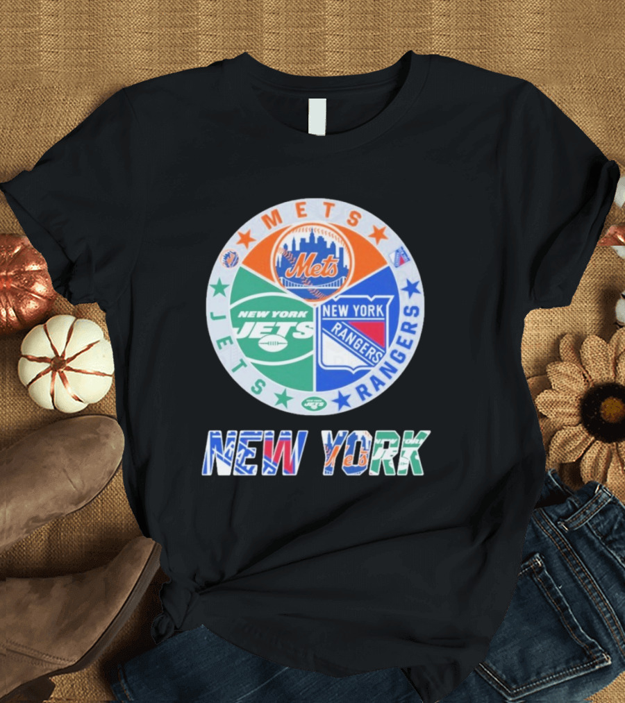 New York Mets Jets Rangers Logo Collaboration T-Shirt
