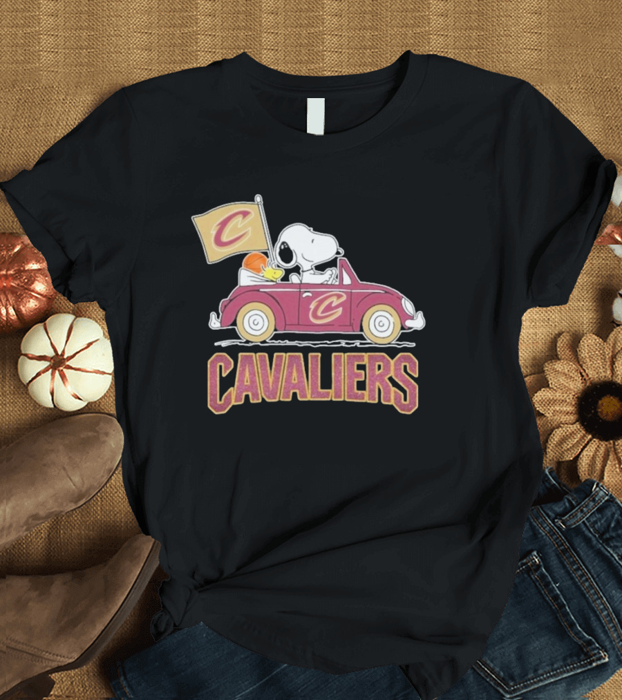 Snoopy Cavaliers Car with Basketball and Flag T-Shirt