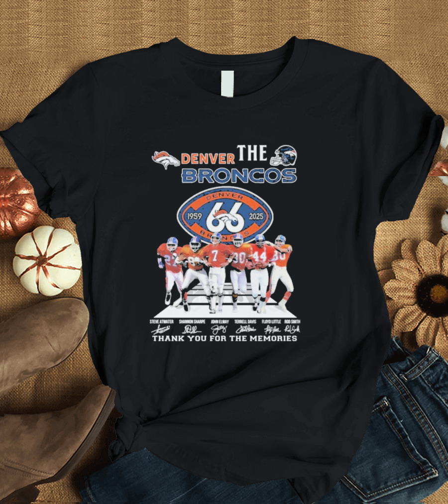 Denver Broncos 66 Years 1959-2025 Signature Thank You For The Memories T-Shirt