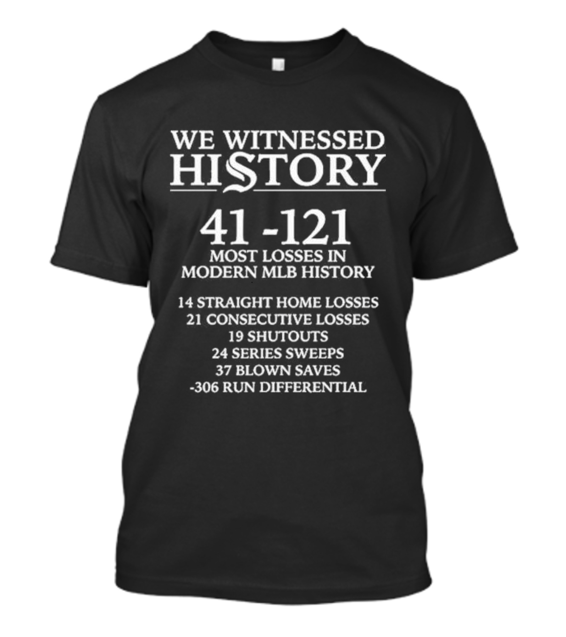 We Witnessed History 41-121 Most Losses In Modern MLB History T-Shirt