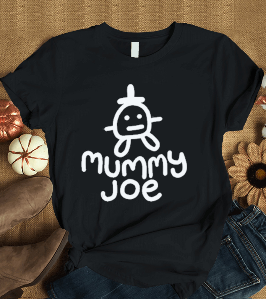 Mummy Joe Minimalist White Doodle Character T-Shirt