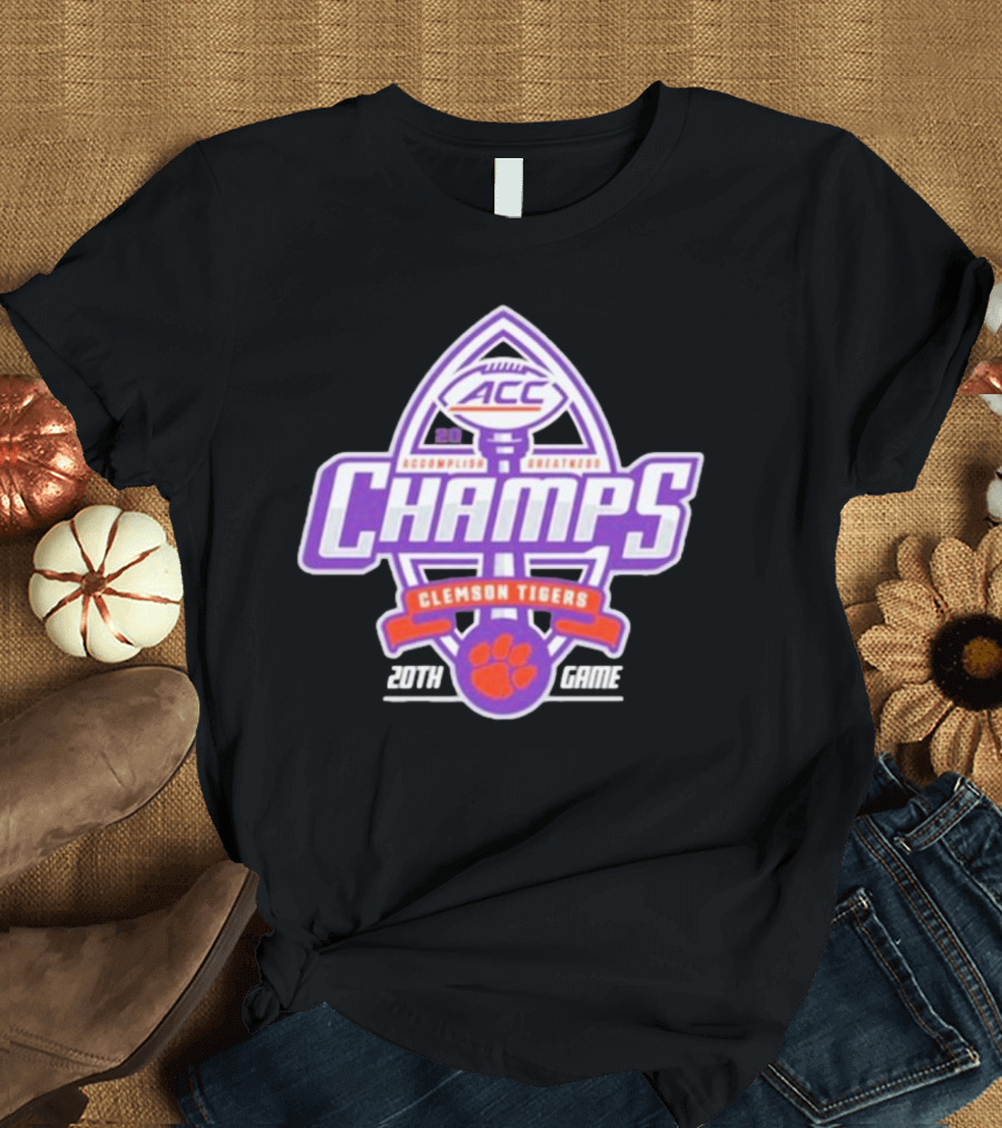 Clemson Tigers ACC Champs 20th Game 2024 Football Accomplish Greatness T-Shirt