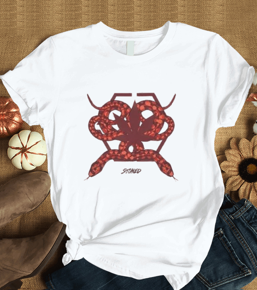 Stoned And Co Mystic Hexagon Snake with Leaf Motif T-Shirt