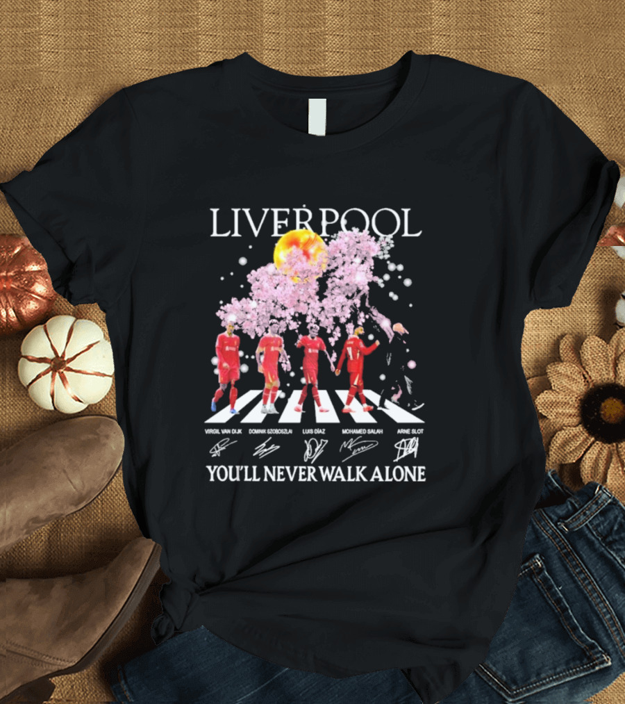 Liverpool You’ll Never Walk Alone Cherry Blossoms Bloom Virgil Van Dijk Dominik Szoboszlai Luis Diaz Mohamed Salah Arne Slot T-Shirt