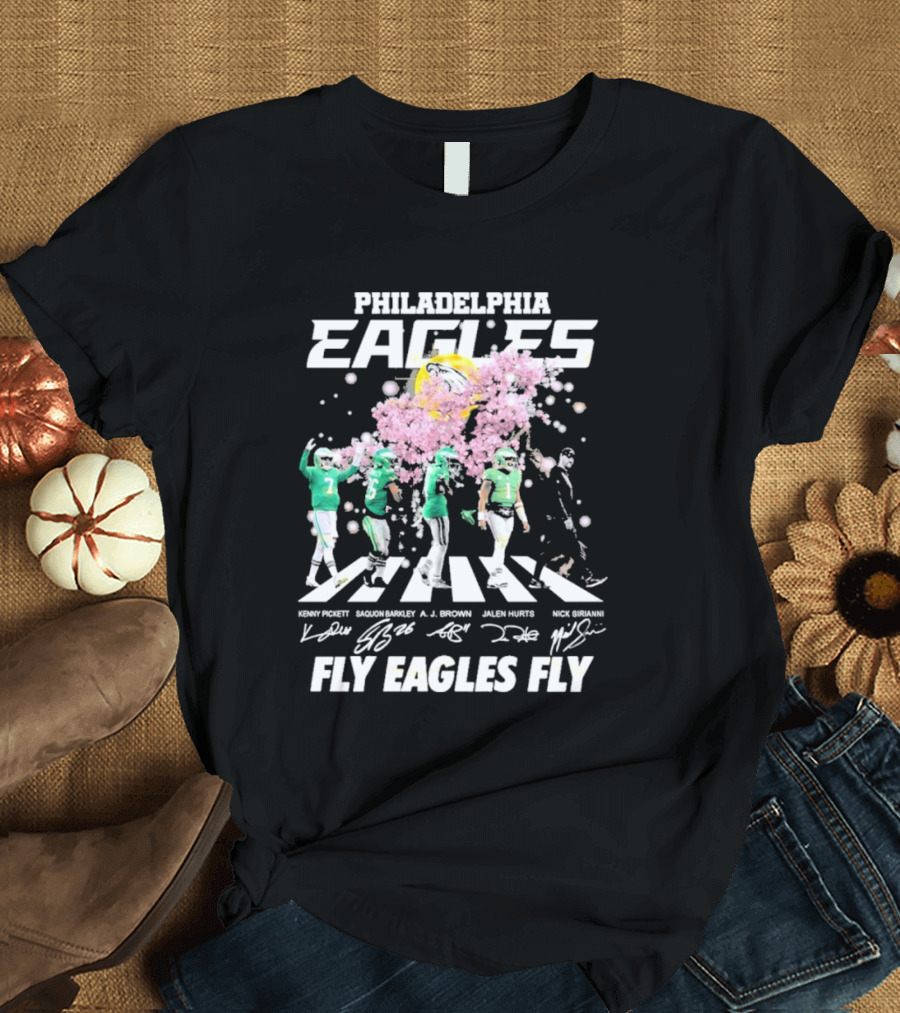 Philadelphia Eagles Fly Eagles Fly Kenny Pickett Saquon Barkley A.J. Brown Jalen Hurts Nick Sirianni Signatures T-Shirt