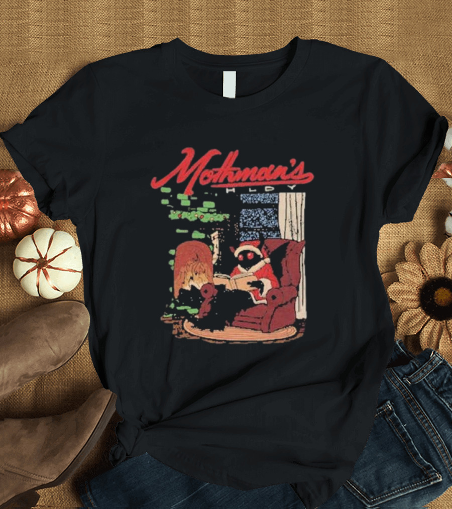 Mothman's Holiday by the Fireplace in Santa Suit T-Shirt