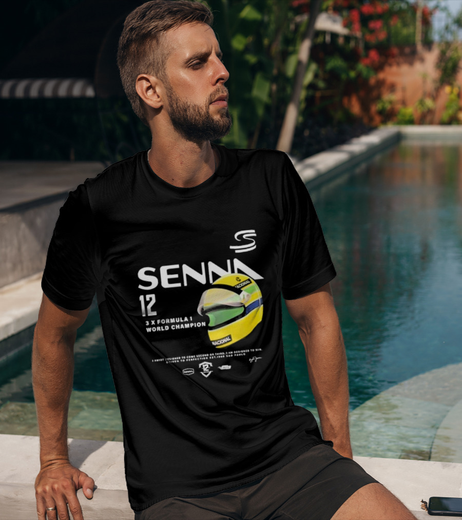 Senna 12 3x Formula 1 World Champion Driven To Perfection São Paulo Helmet T-Shirt