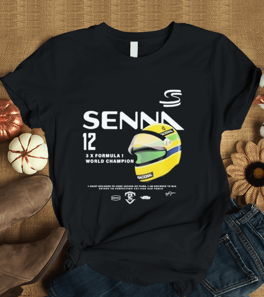 Senna 12 3x Formula 1 World Champion Driven To Perfection São Paulo Helmet T-Shirt