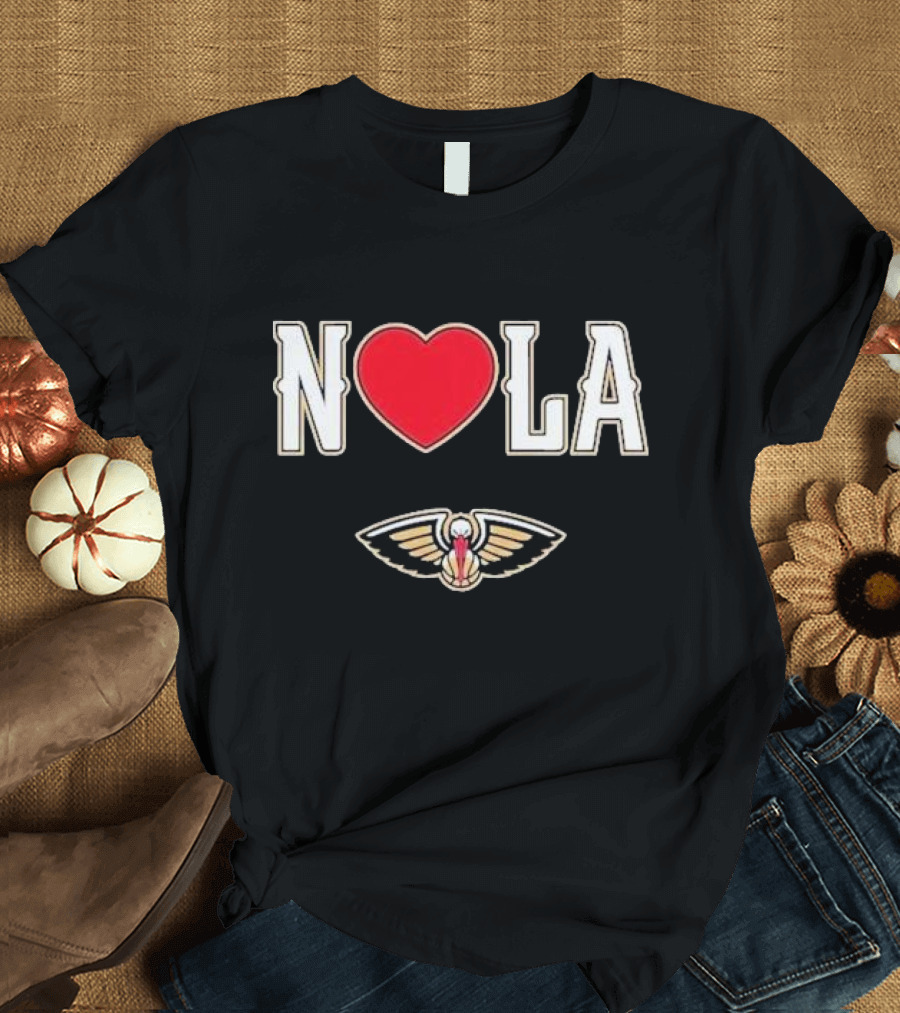 New Orleans Pelicans Heart NOLA Love with Pelicans T-Shirt