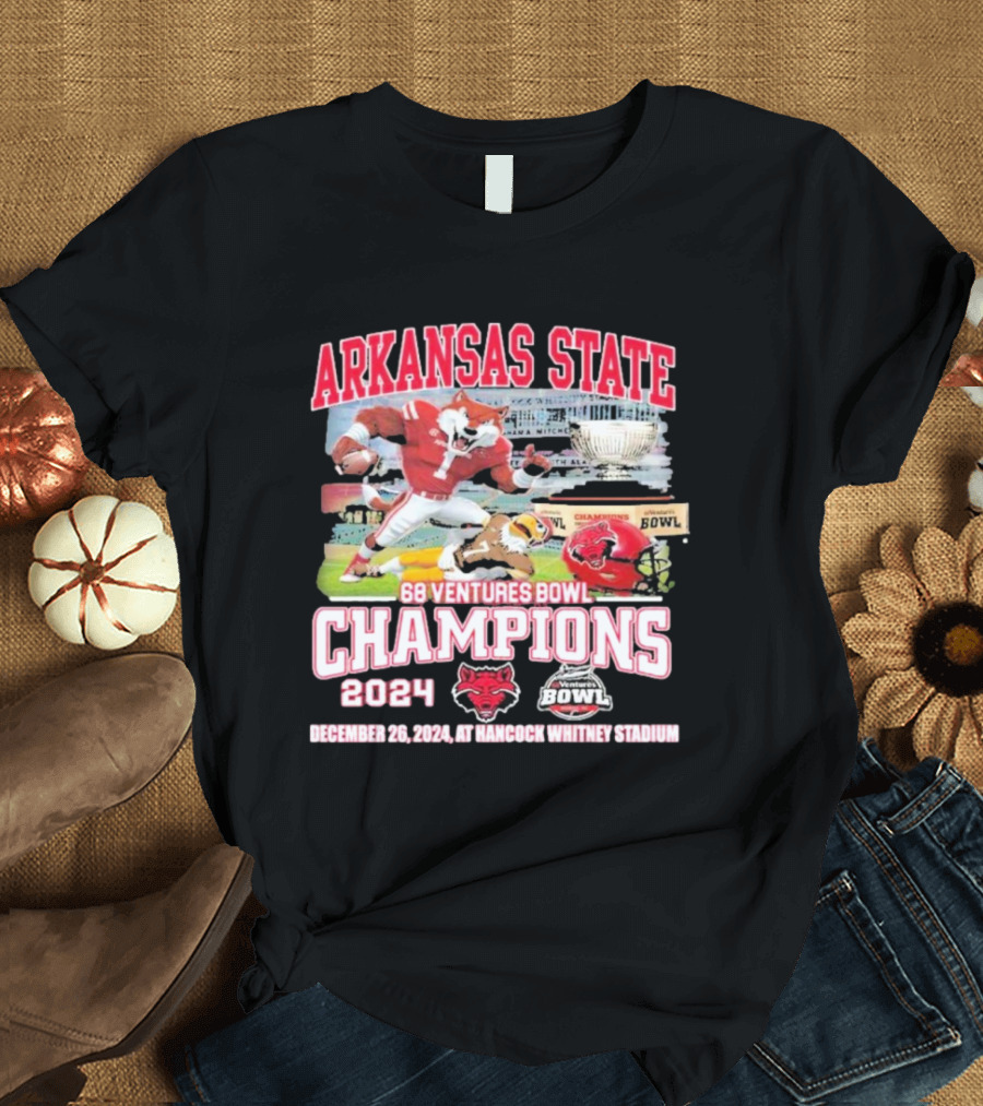 Arkansas State Red Wolves 68 Ventures Bowl Champions 2024 December 26 at Hancock Whitney Stadium T-Shirt