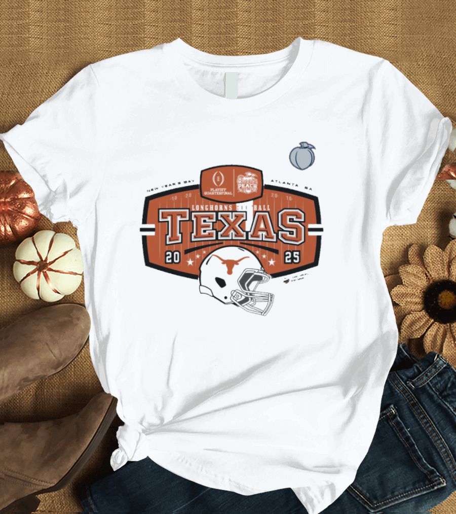 Texas Longhorns Football 2025 Peach Bowl Playoff Quarterfinal New Year’s Day Atlanta GA Helmet T-Shirt