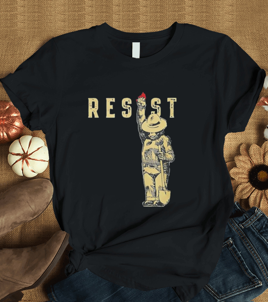 Smokey Resist Firefighter Bear with Raised Fist and Shovel T-Shirt