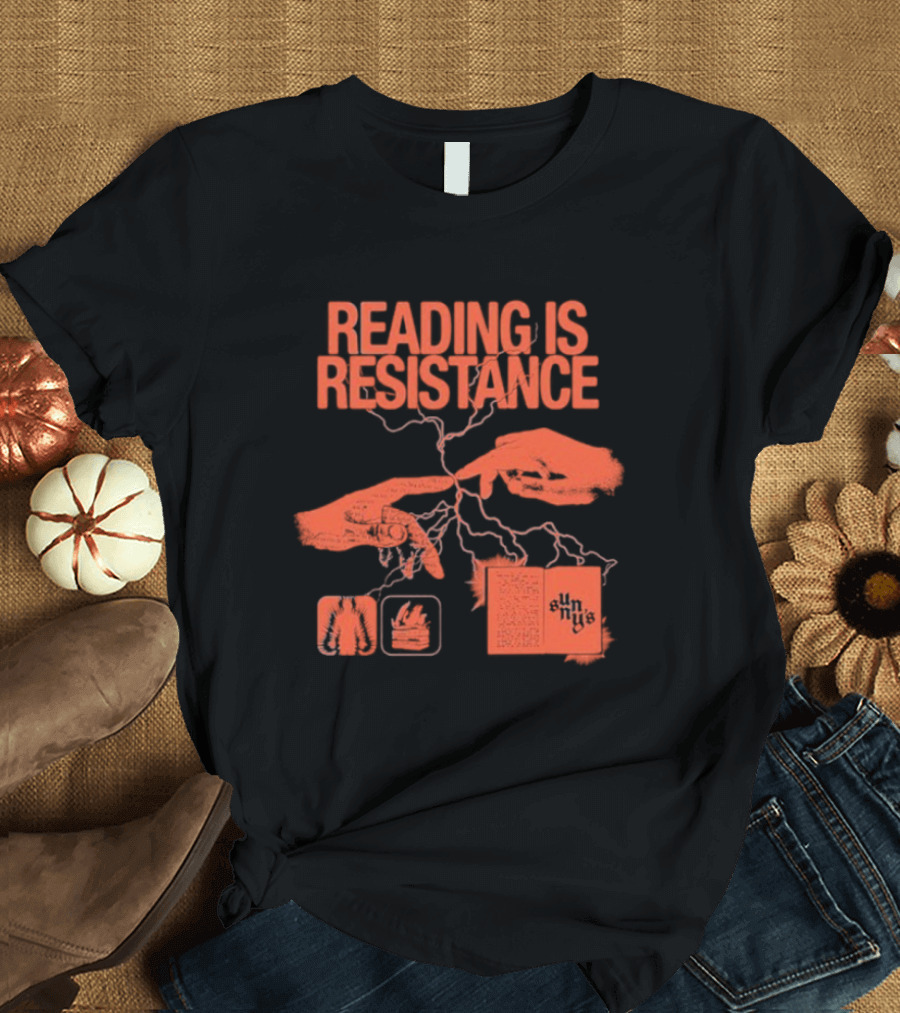 Sunnys Book Truck Reading Is Resistance With Hands and Open Books T-Shirt