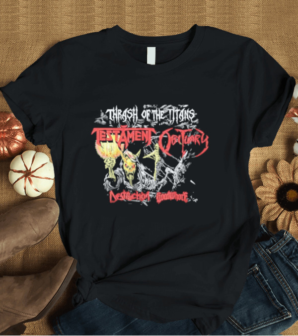T-Shirt: Testament Obituary Destruction Goatwhore Thrash of the Titans European Tour 2025 T-Shirt Testament Obituary Destruction Goatwhore Thrash of the Titans European Tour 2025 T-Shirt