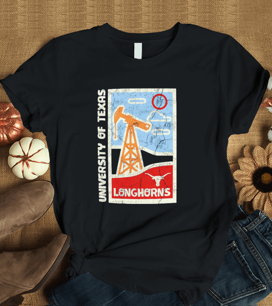 University of Texas Longhorns Retro Oil Derrick and Bull Skull T-Shirt