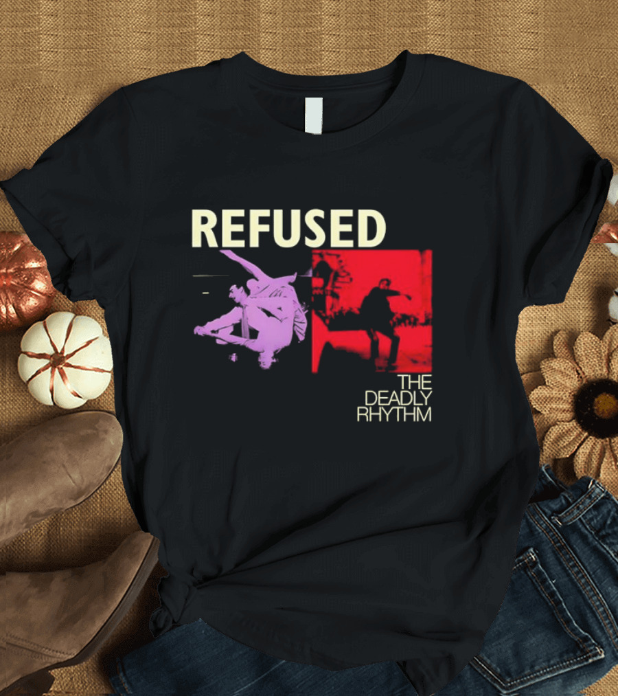 Refused The Deadly Rhythm Skater Red and Purple Imagery T-Shirt