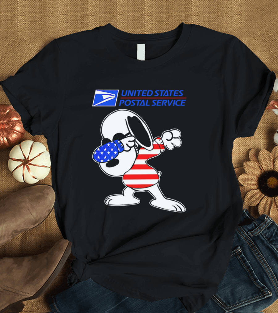 USPS United States Postal Service Snoopy Dabbing American Flag T-Shirt