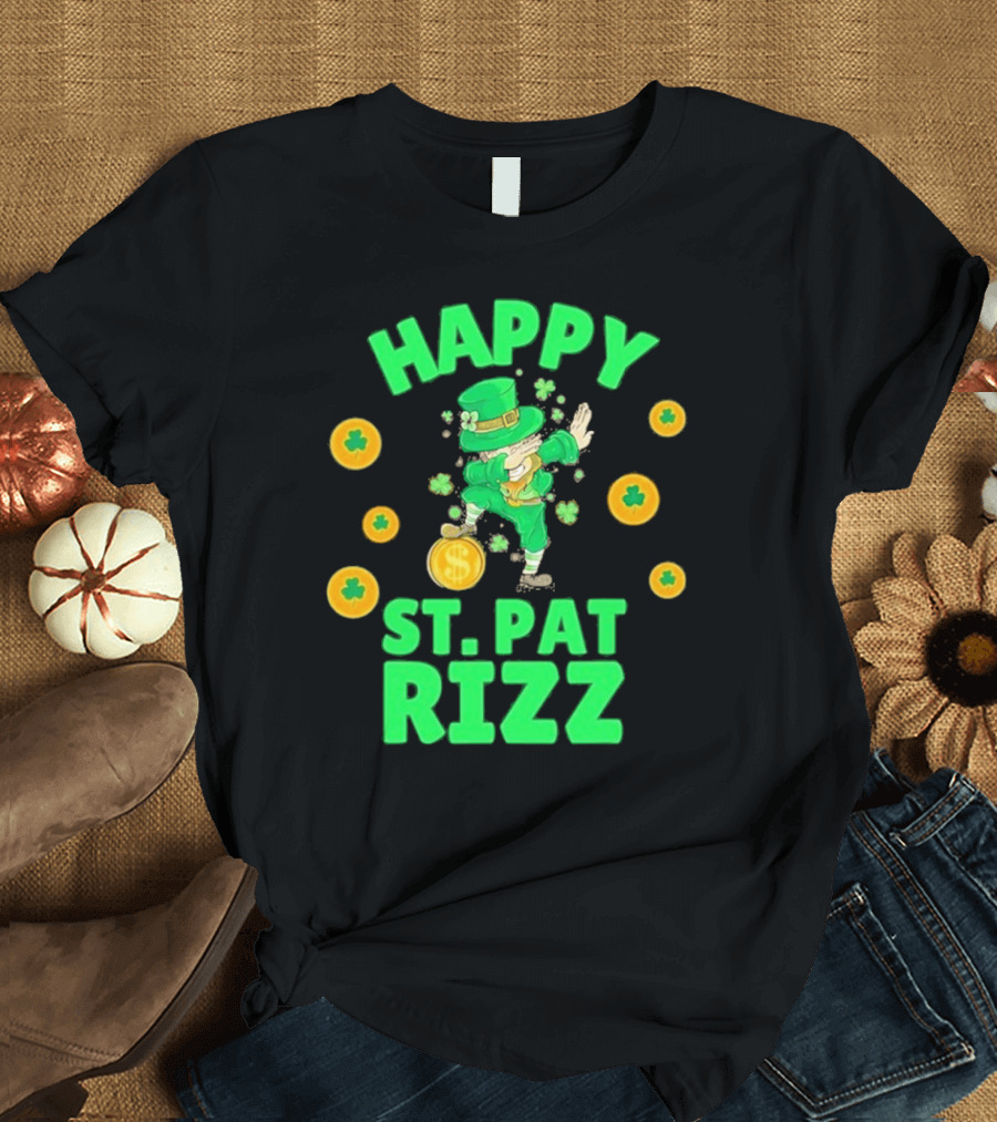 Happy St. Pat Rizz Leprechaun Coins and Shamrocks T-Shirt