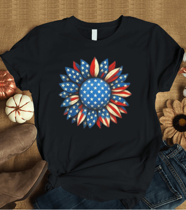 T-Shirt: Sunflower American Flag 4th of July Women Men Merica USA Patriotic Flower T-Shirt Sunflower American Flag 4th of July Women Men Merica USA Patriotic Flower T-Shirt