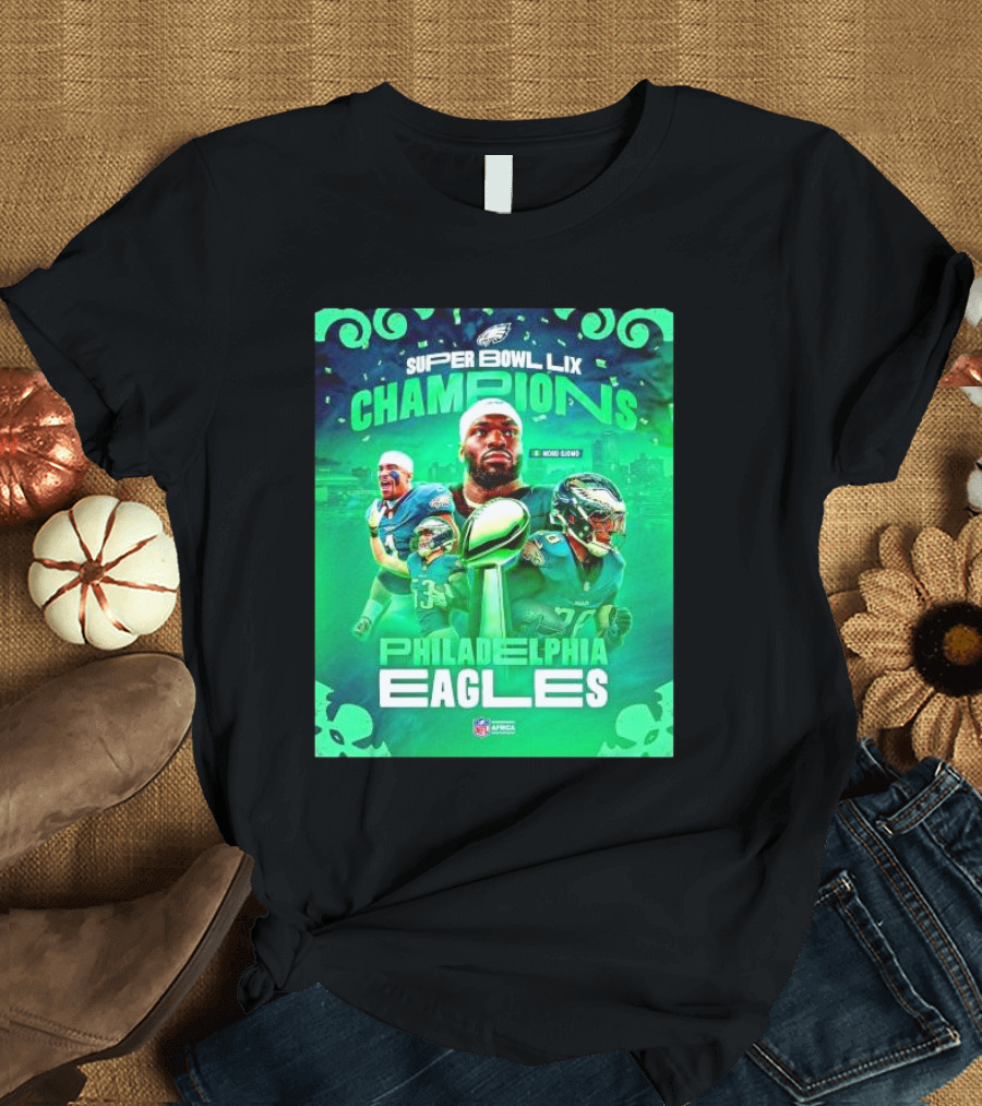 Super Bowl LIX Champions Philadelphia Eagles Players City Skyline NFL Africa T-Shirt