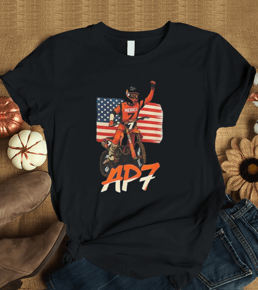 Supercross Motocross AP7 Aaron Plessinger Merica 7 USA Flag Motocross Racing T-Shirt