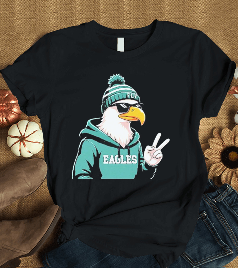 Fly Eagles Beanie Sunglasses Peace Sign T-Shirt