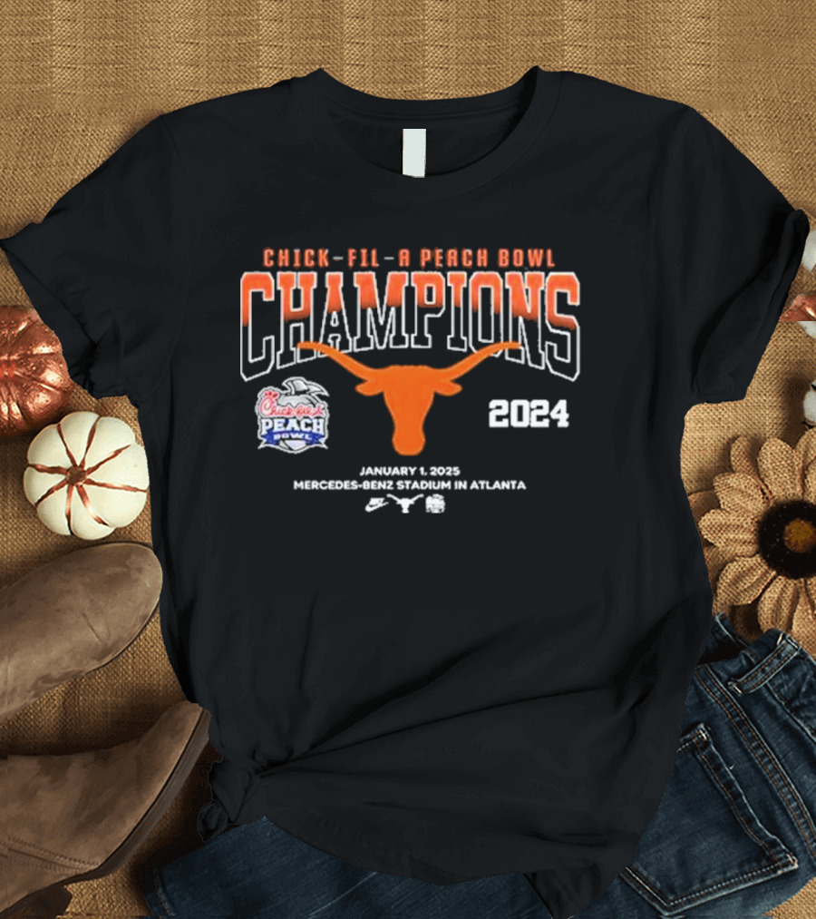 Texas Longhorns Chick-Fil-A Peach Bowl Champions 2024 January 1 Mercedes-Benz Stadium Atlanta T-Shirt