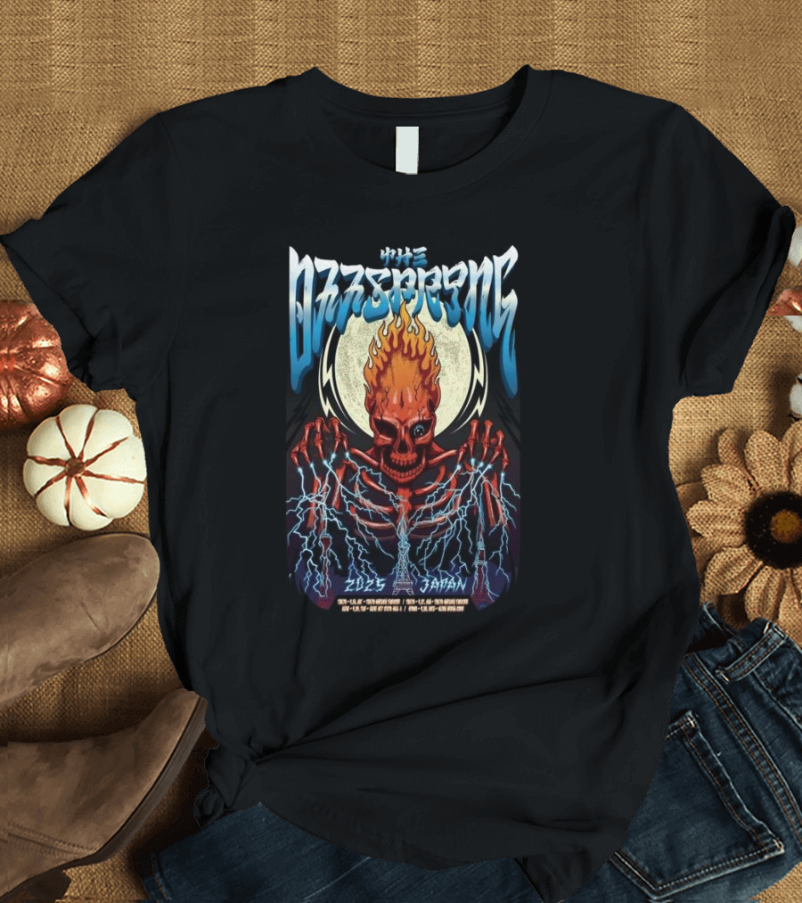 The Offspring Japan Tour 2025 Flaming Skull Art with Lightning and Full Moon T-Shirt