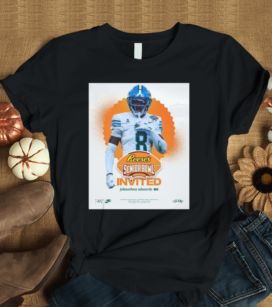 Reese's Senior Bowl Invited Johnathan Edwards Tulane University DB Roll Wave T-Shirt