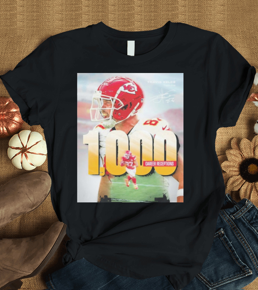 Travis Kelce 1000 Career Receptions Milestone Celebration NFL Iconic Achievement T-Shirt