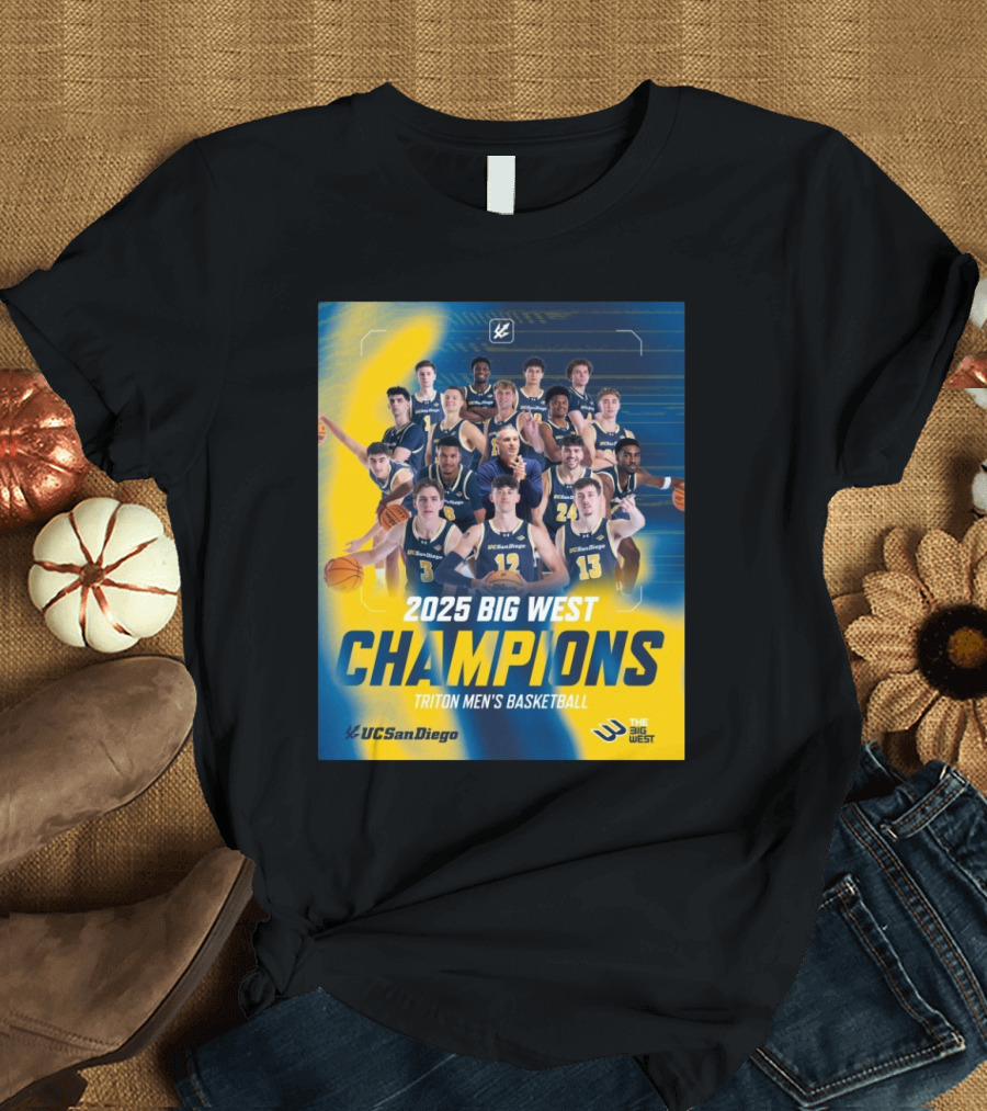 UC San Diego Triton Men's Basketball 2025 Big West Champions Team T-Shirt