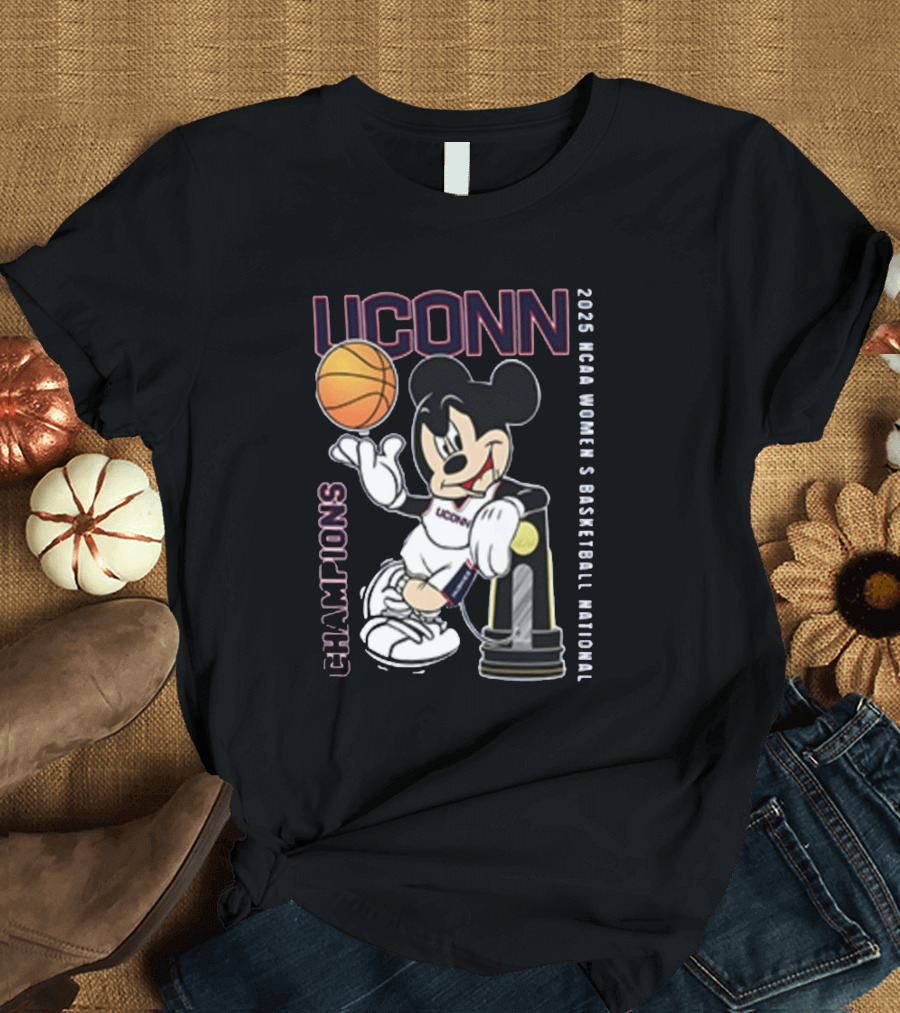 UConn Huskies Mickey Mouse 2025 NCAA Women's Basketball National Champions T-Shirt