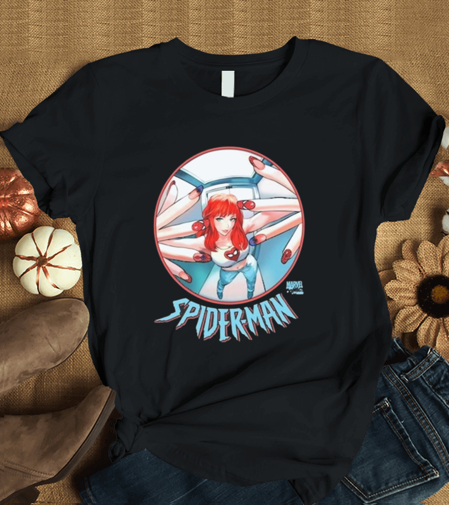 Marvel Comics Spider-Man Cover Girl in Red Hair with Spider Nails T-Shirt