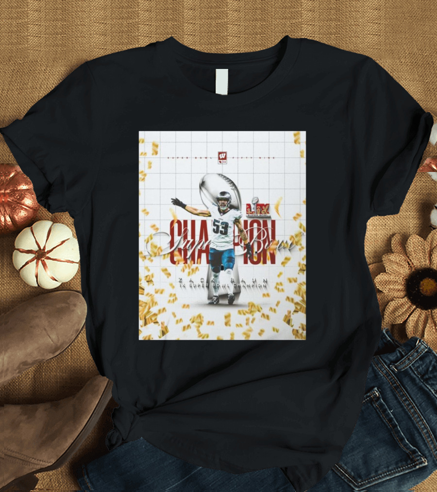 Wisconsin Football Super Bowl LIX Champion Zach Baun 1X Super Bowl Champion T-Shirt