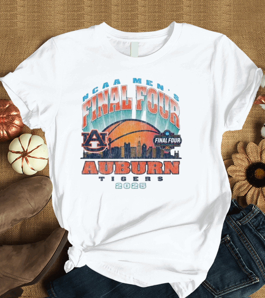 NCAA Men's Final Four Auburn Tigers 2025 Basketball Tournament Retro Skyline T-Shirt