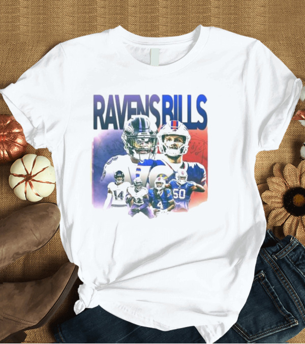 T-Shirt: Ravens Bills NFL Matchup with Player Lineup and Strategy Background T-Shirt Ravens Bills NFL Matchup with Player Lineup and Strategy Background T-Shirt