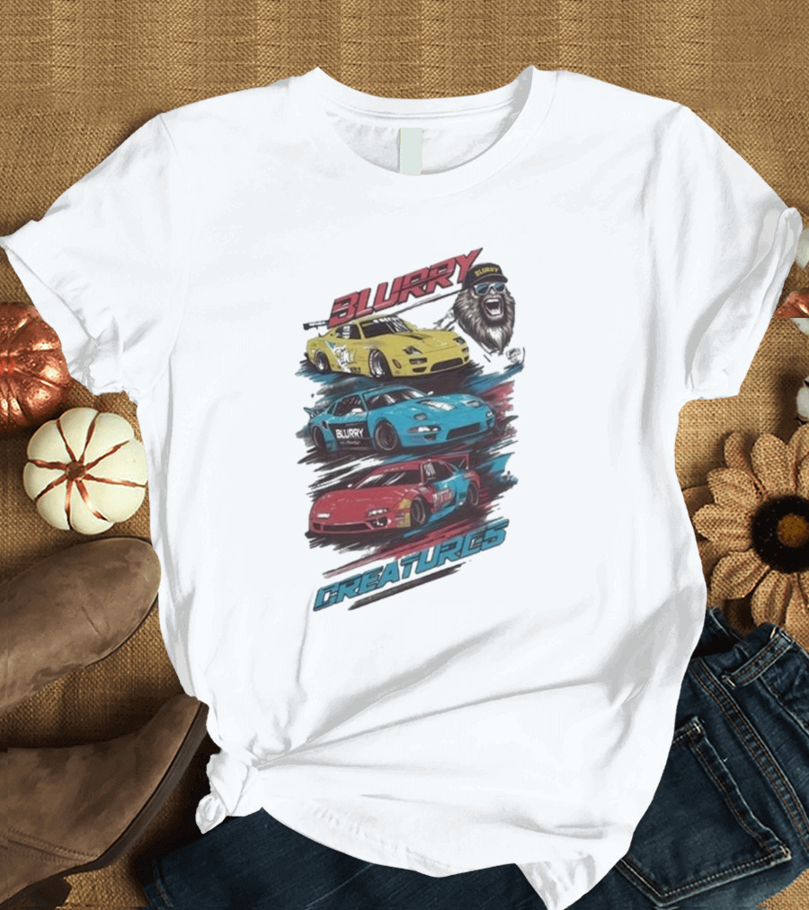 Blurry Creatures Talladega Blur Racing Cars Lion T-Shirt