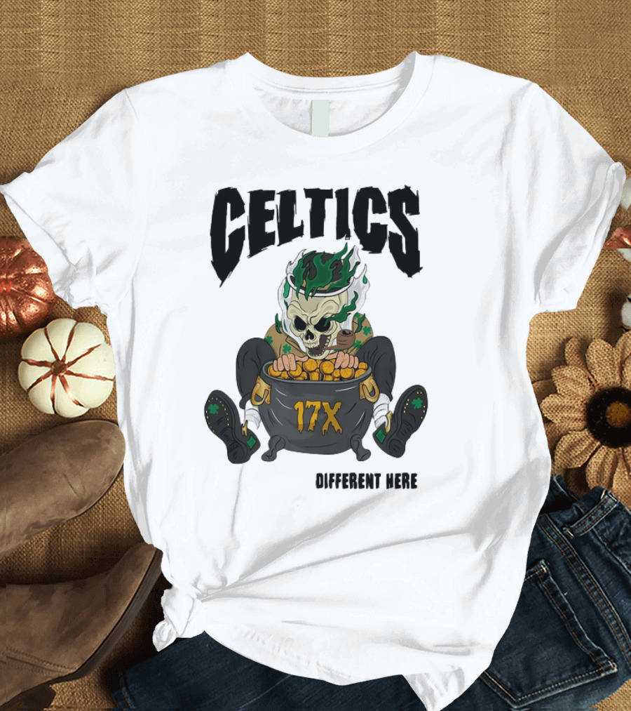 Boston Celtics Skeleton with 17X Championship Theme T-Shirt