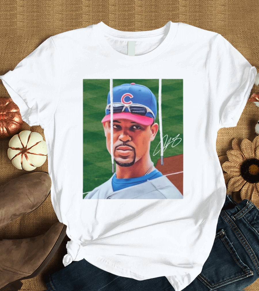 Chicago Cubs Derrek Lee Signature Portrait with Cap and Sunglasses T-Shirt