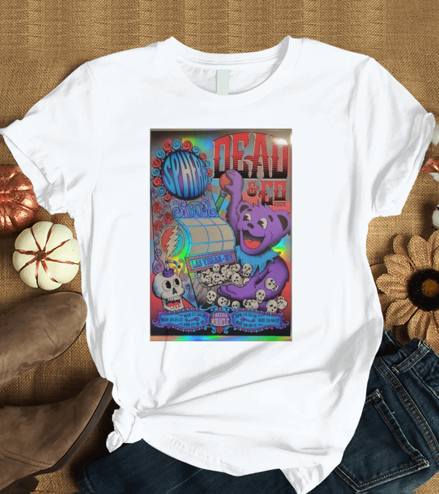 Dead & Co 2023 Las Vegas Sphere I Need A Miracle Apr 24-25-26 Purple Bear and Skull T-Shirt