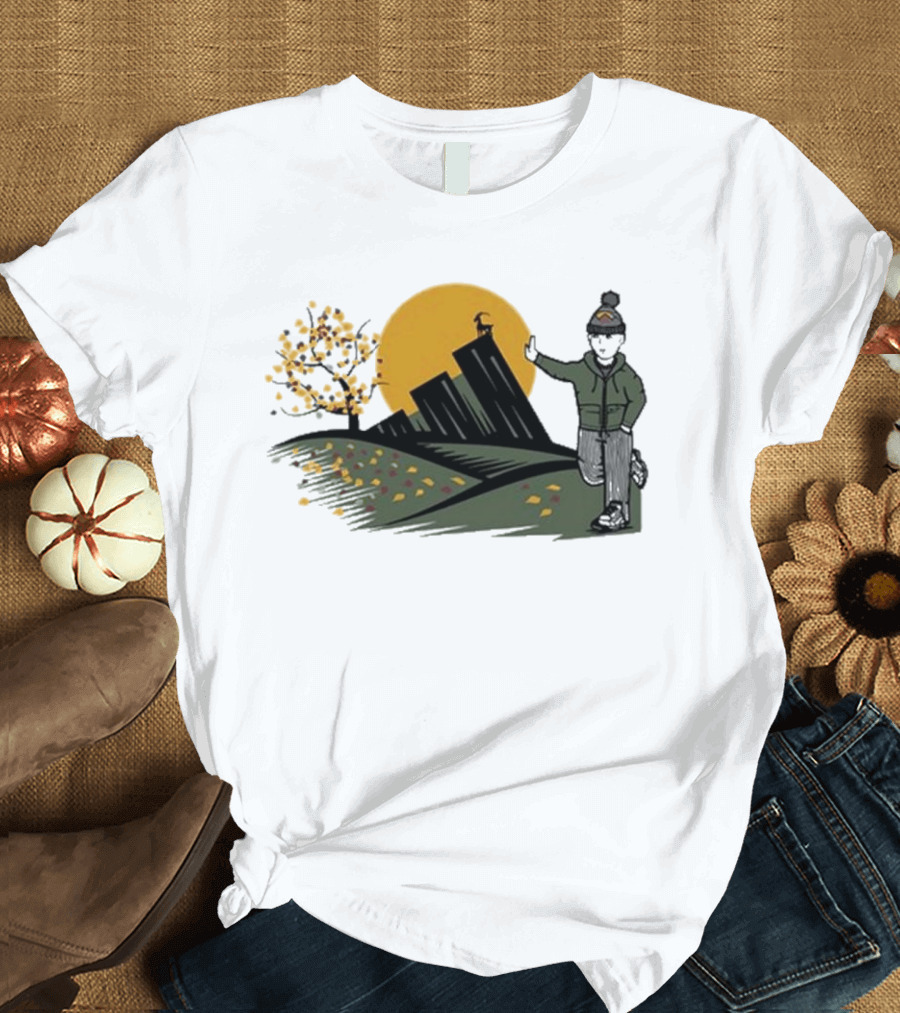 Daft Laddie Autumn Outdoors Skyline with Person Walking T-Shirt