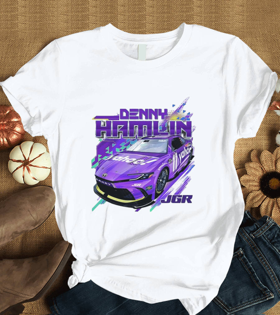 Denny Hamlin Purple Yahoo Race Car JGR Number 11 T-Shirt