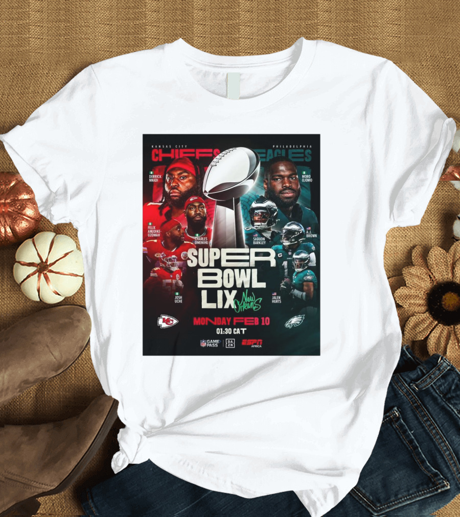 Kansas City Chiefs vs Philadelphia Eagles Super Bowl LIX New Orleans Monday Feb 10 2025 Derrick Nnadi Saquon Barkley T-Shirt