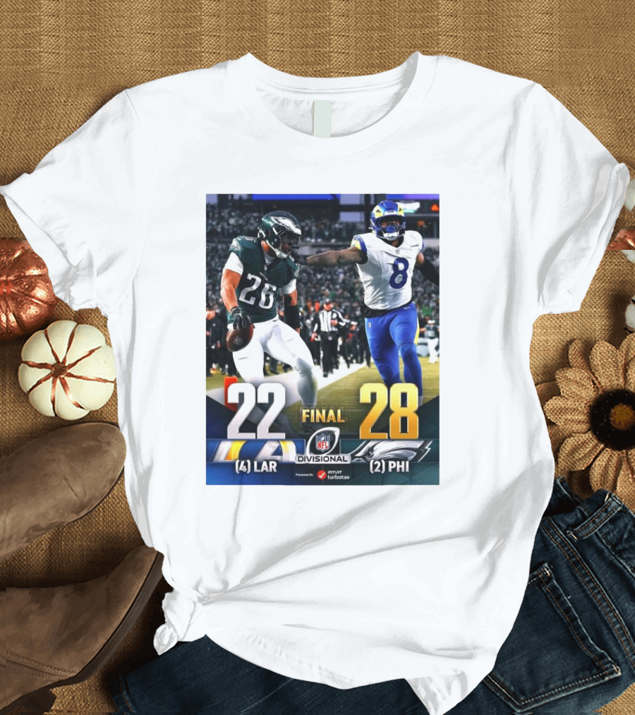 Final Score Los Angeles Rams 22 vs Philadelphia Eagles 28 NFC Divisional Championship NFL T-Shirt