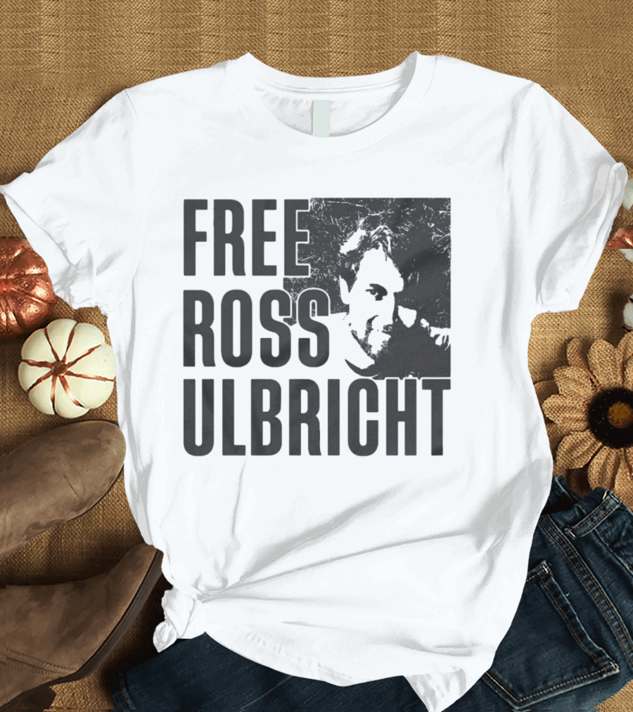 Free Ross Ulbricht Text with Distressed Face Graphic T-Shirt