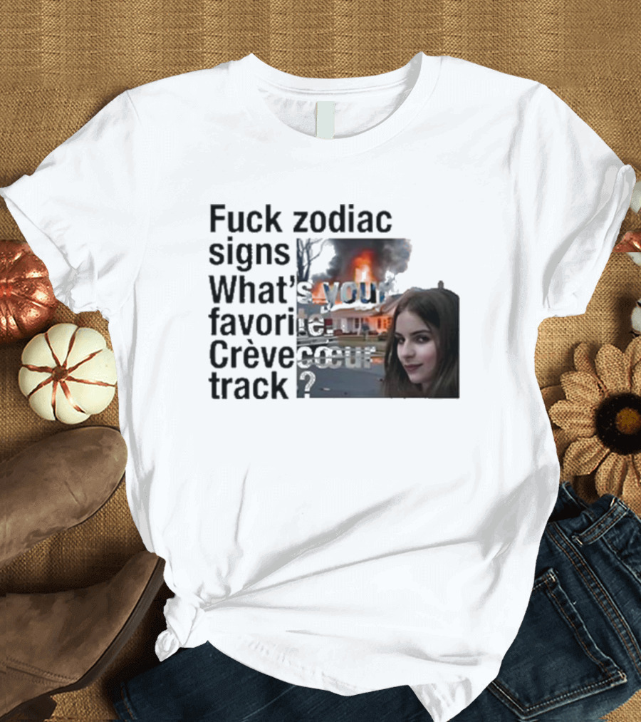 Crèvecoeur Track Favorite With Burning House Background and Girl Smirking T-Shirt