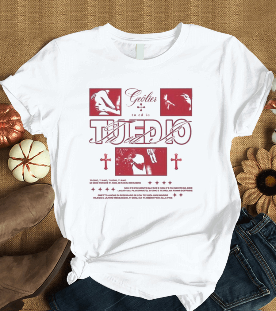 Tu Ed Io Geolier Iconic Visual Elements and Text T-Shirt