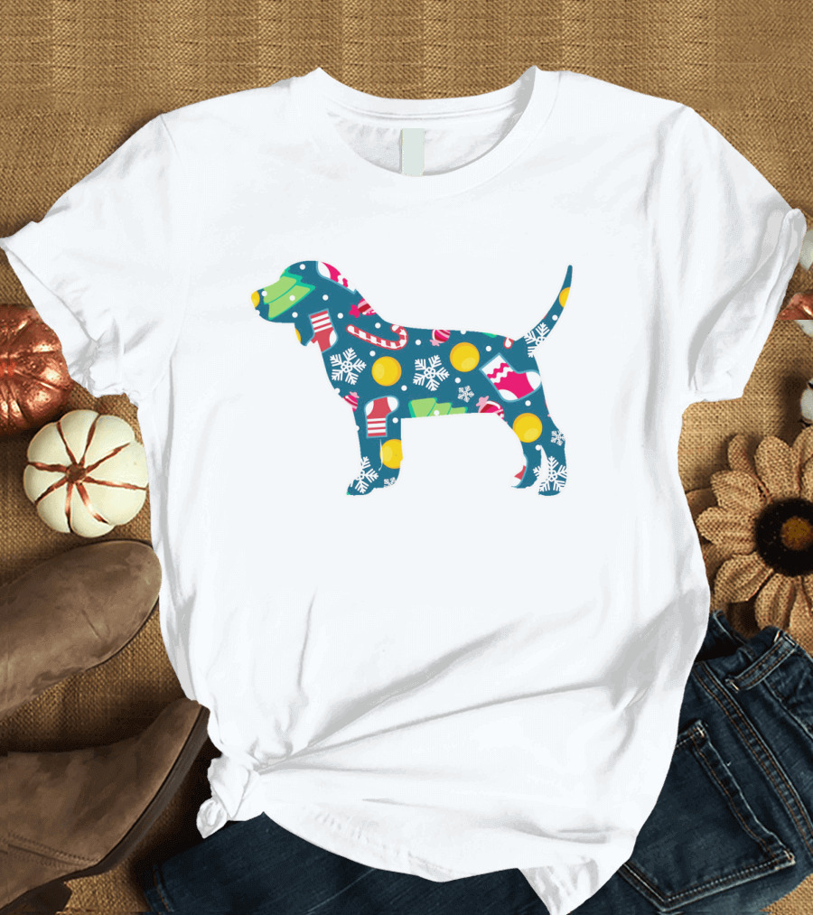 Dog Lover Christmas Beagle with Festive Floral T-Shirt
