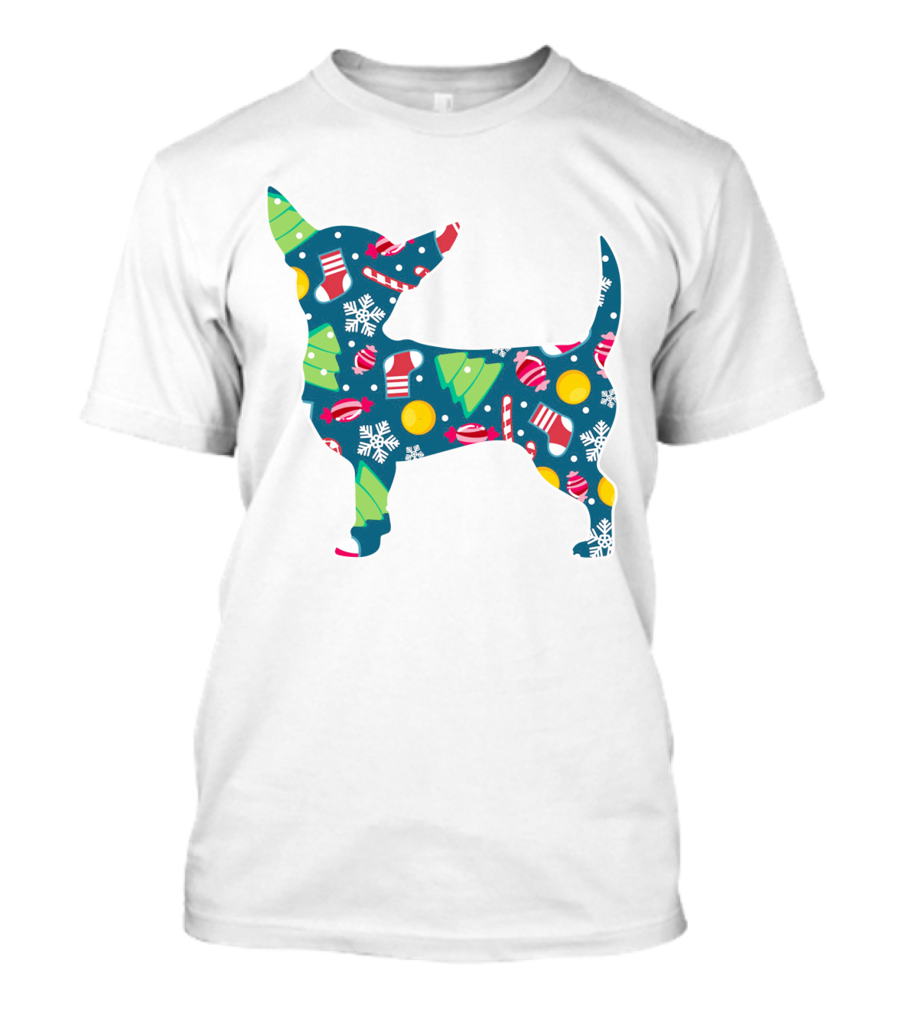 Chihuahua Christmas Candy Cane Snowflakes Holiday T-Shirt