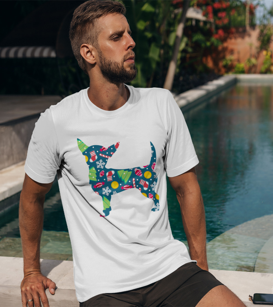 Chihuahua Christmas Candy Cane Snowflakes Holiday T-Shirt